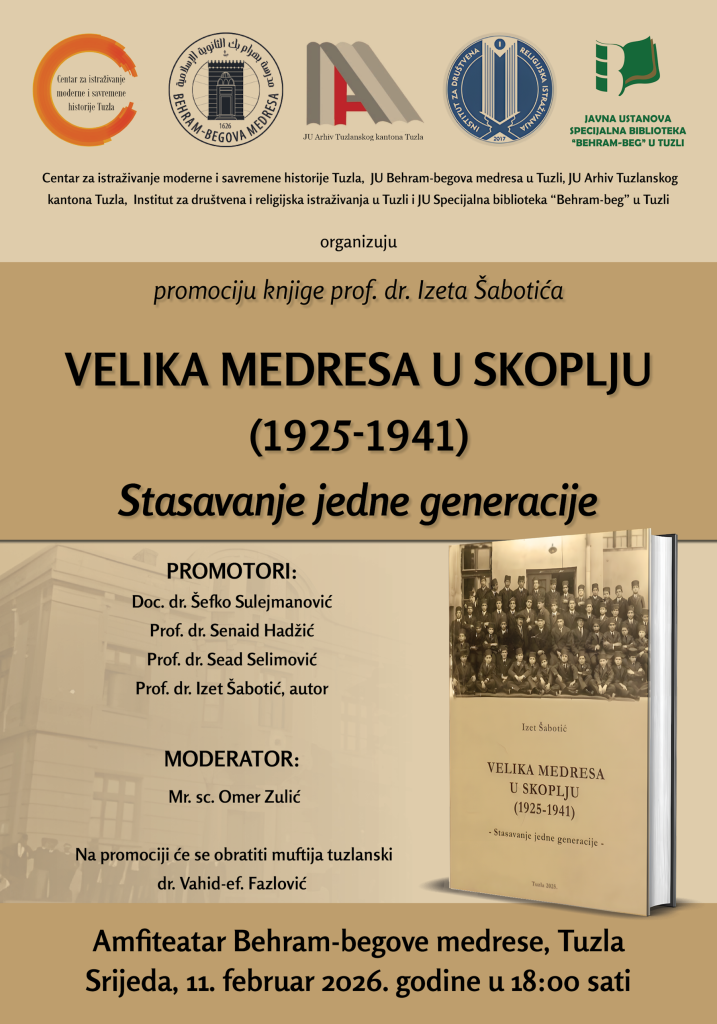 Najava promocije knjige prof. dr. Izeta Šabotića o Velikoj medresi u Skoplju